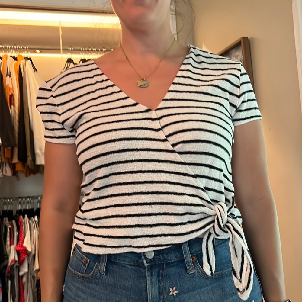Madewell stipe wrap Top